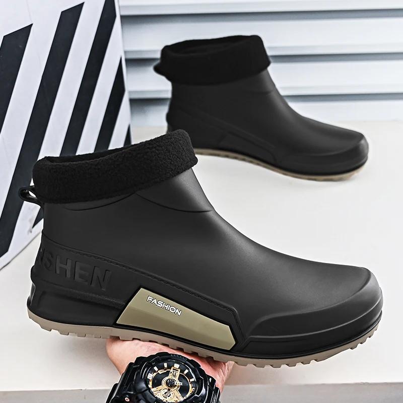 Fashion New Winter Men Cotton Rain Boots Waterproof Rubber Ankle Boot Outdoor Casual Mans Fishing Shoe Hiking Couple's Shoes Main Push