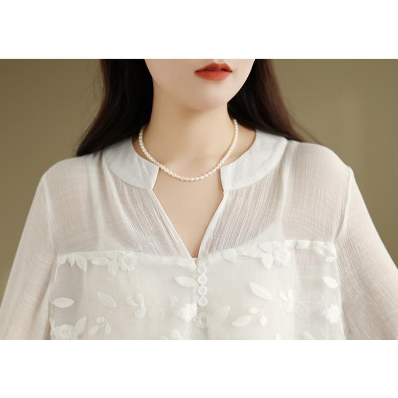 DIMANAF 2025 Summer Plus Size Short Sleeve Lace T-Shirt Floral Women Solid Loose White Tops Tees