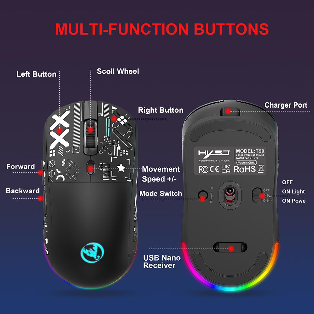Oppladbar Trådløs Mus Usb Bluetooth-kompatibilitet Gamer Maus 3600DPI Mus 11 RGB Lysmoduser Mus For Datamaskin Bærbar PC