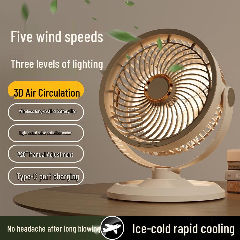 USB Rechargeable Desktop Fan with Night Light and Long Battery Life for Home, Air Circulation & Outdoor Use