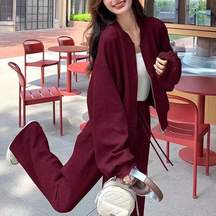 Women's Plus Size Sporty Sweatshirt & Wide Leg Pants Set - Autumn/Winter Two-Piece Cardigan Outfit