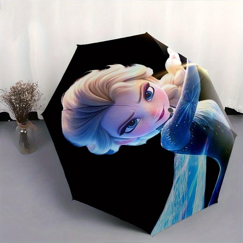 Ombrello pieghevole automatico apri e chiudi a tema Disney Elsa, Frozen, portatile - resistente, struttura a 8 stecche, molto adatto per busin