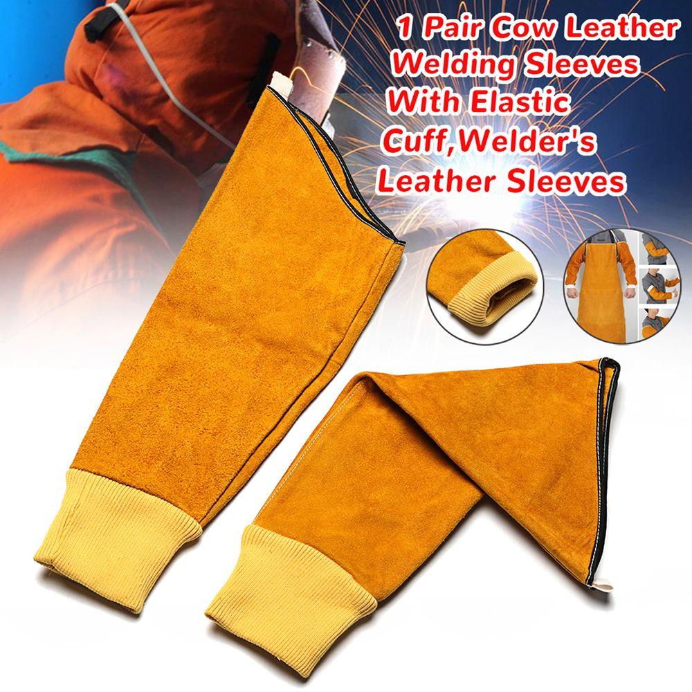 Cow Leather Anti Fire Cowhide Welder Long Gloves Arm Protection Sleeve Welding Sleeves Oversleeve