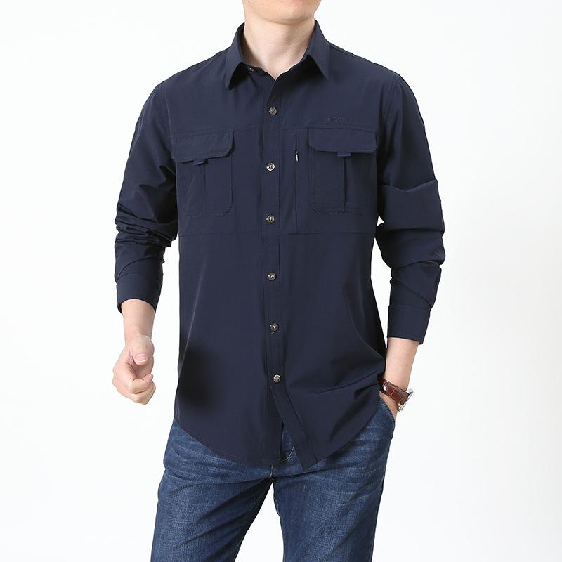 Camisetas de Manga Larga de Secado Rápido Malla Transpirable Camisetas de Pesca para Hombre Senderismo Trabajo Camisas Cargo Talla Grande