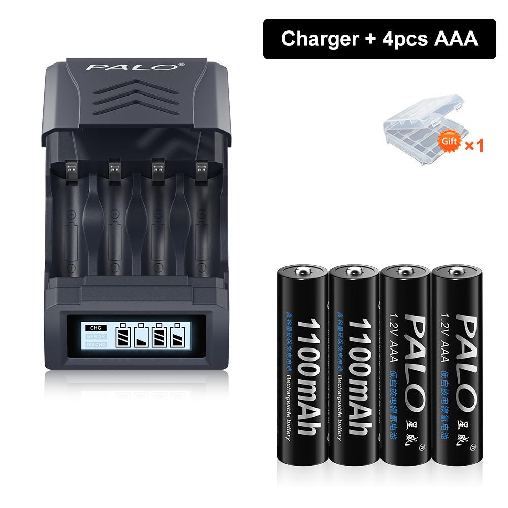 PALO 1.2V NI-MH AAA 1100mah Rechargeable battery AAA NIMH 3A Batteries With 4 Slots USB charger for 1.2V/1.5V AA AAA Battery
