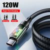 111W 6A Cable Type-C Fast Charging USB-A To Type-C Nylon Data Cord With Colorful LED Display USB C Cable For Xiaomi Samsung 1Pcs