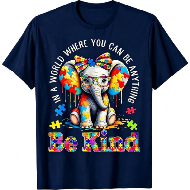 Animal Colored Ears Elephant Print Men's T-Shirts Summer Fashion Street Outdoor Casual T-shirt Tops for Men's and Women's Tees Top