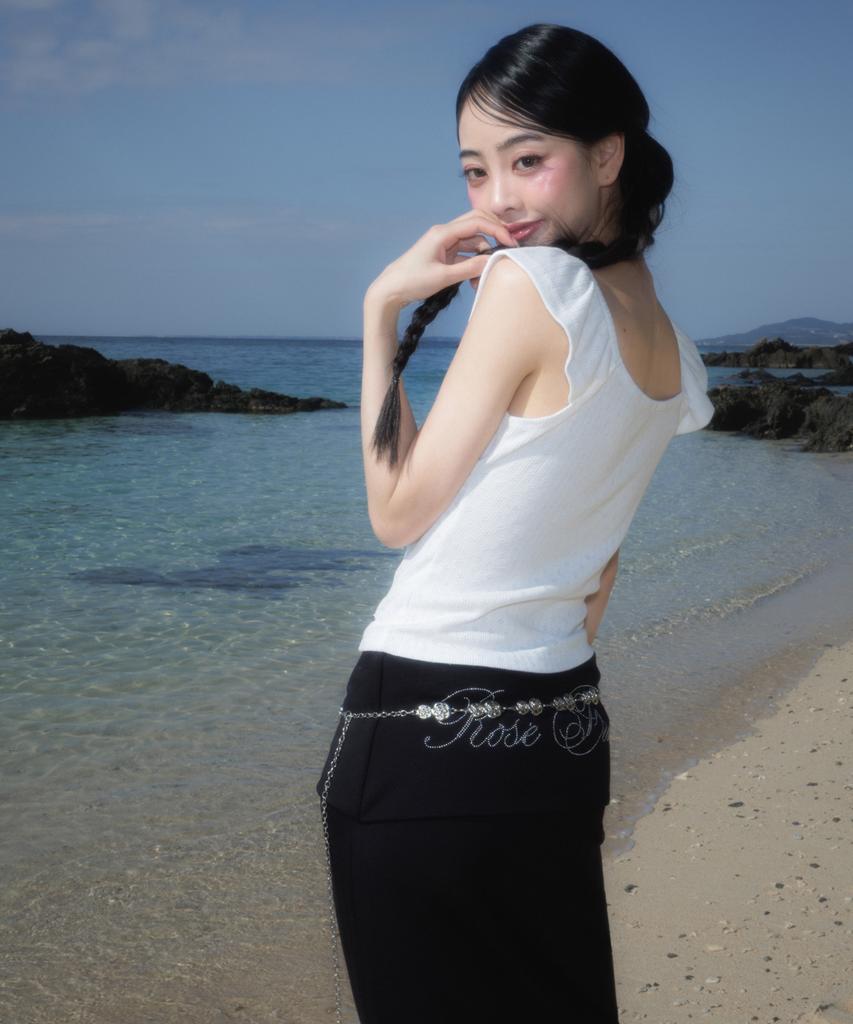 Rose Franz Folding Waist Maxi Long Skirt [Black]