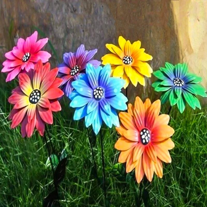3D Flowers Garden Stake Decorations Metal Floral Stake Outdoor Yard Lawn Ornament Flowerpots Stick Ground Insert Garden
