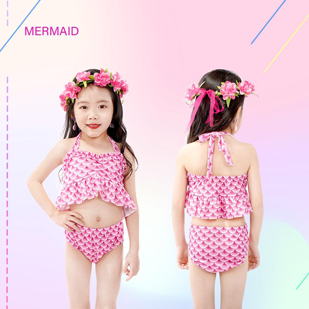 Girls Swimsuit New Bikini Swimsuit Cross-border Hot-selling Mermaid Ins Wind Children Medium and Large Children Soak In Hot Springs