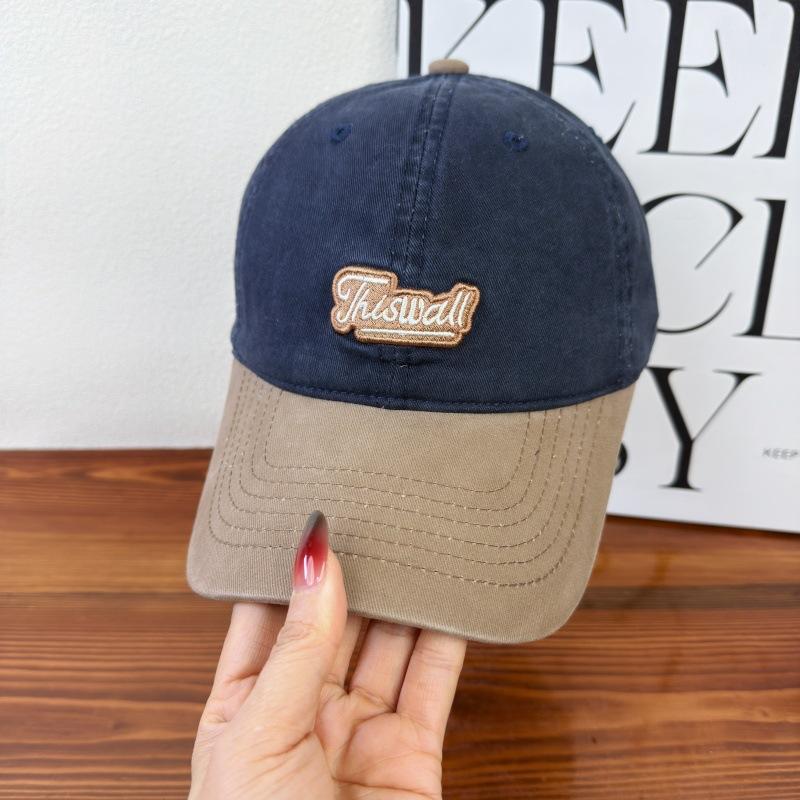 Washed Cotton Soft Top Embroidered Letter Baseball Hat Men's and Women's Fashion Versatile Big Head Curved Brim Showing Face Small Peaked Cap