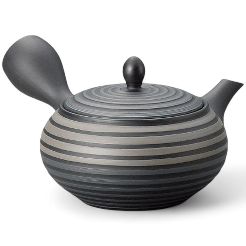 J-kitchens Showa-era Nostalgia Pot, Tokoname Ware, Obi-meshi (Striped Mesh) Teapot with Tea Strainer, 350cc, Made In Japan