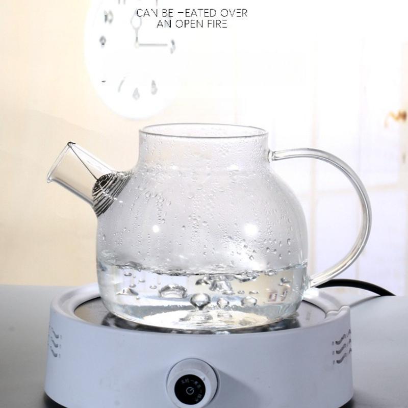 Jarra de Vidrio de Borosilicato Alta para Agua Fría Resistente al Calor 1000ml/1800ml Gran Capacidad Jarra para Té de Frutas con Tapa de Bambú Tetera Transparente