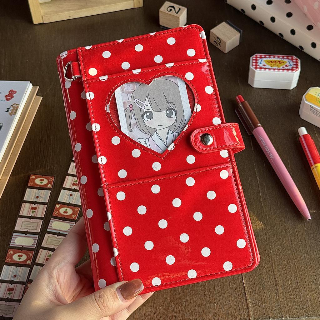 Retro Red Heart Polka Dot A6 Loose Leaf Notebook – Stylish Portable Journal Diary for Students, High Appearance Travel Noteboo