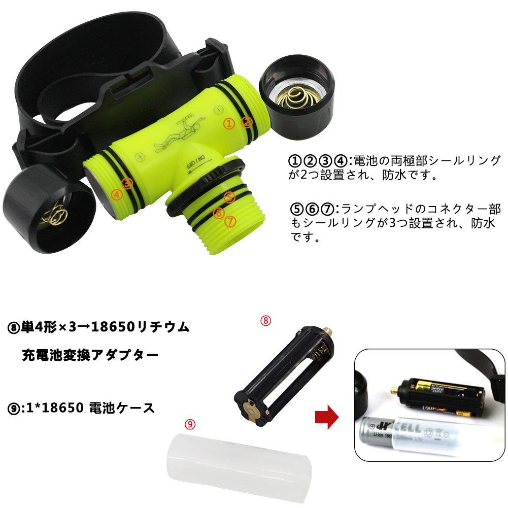 LED Diving Waterproof Underwater Headlamp for Diving and 800 Up to 7 Hours of 3 Lighting Compatible with 18650 and AAA Battery 30m Water and More