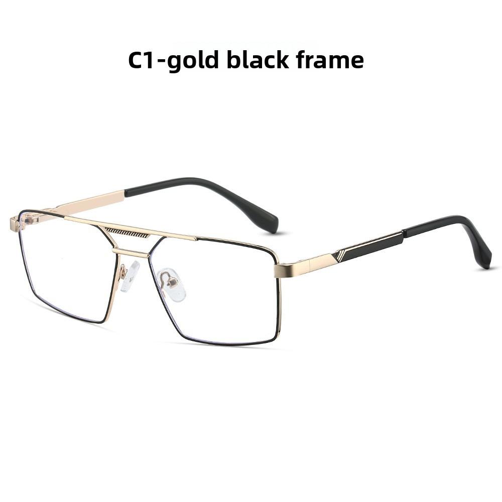 

53-18 New men s square glasses frame anti-blue light flat glasses reading glasses double beam metal myopia -1.00 Anti blue light 0
