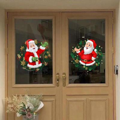 Self-Adhesive Cartoon Santa Claus Stickers for Living Room and Main Door - Christmas Decorations