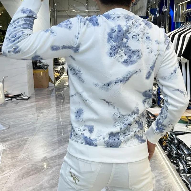 Trend Luxury Autumn And Winter New Men's O-Neck Printing Contrast Color Korean Fashion HighStreet Long Sleeve Sweatshirts Tops