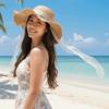 With Turquoise Vacation Beach Cap Breathable Woven Sun Cap Elegant Big Brimmed Straw Hat  Carnival