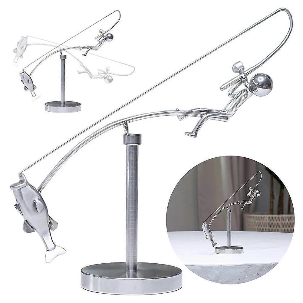 Kinetische Fischer-Balance-Skulptur - Schreibtisch-Dekoration für Zuhause und Büro, Stressabbau-Geschenk für Männer, für Angler und Angelfreunde