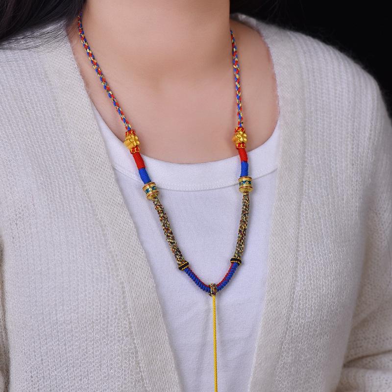 Tibetan Handmade Adjustable Pendant Lanyard with Dzi Bead Amulet and Braided Rope Necklace