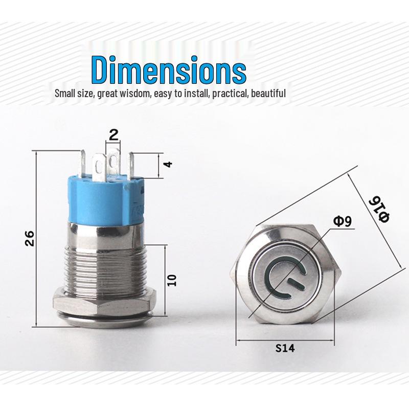 12MM Illuminated Metal Button Switch, Self-Locking & Resetting Electronic Control Switch
