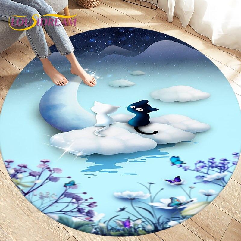 3D Cartoon Cute Cat Area Rug,Round Carpet Rug for Living Room BedRoom Sofa Chair,Kids Play Crawl Soft Non-slip Floor Mat Gift