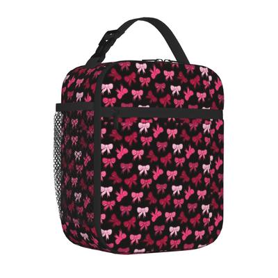 Bestselling Pink Bow Ribbons Illustration Seamless Pattern Design Space Print Canvas Lunch Bag Family Picnic Sports Lunch Bag