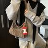 Vintage woolen bag 2025 new embossed letter double-sided shopping bag contrasting color striped underarm shoulder bag