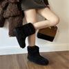 Snow Boots Women's Internet Celebrity Lamb Wool Cotton Shoes Inner Height Increase Fairy Thickened Velvet Short Boots 2025 New Winter