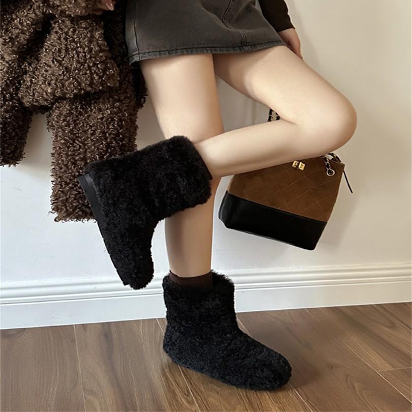 Snow Boots Women's Internet Celebrity Lamb Wool Cotton Shoes Inner Height Increase Fairy Thickened Velvet Short Boots 2025 New Winter