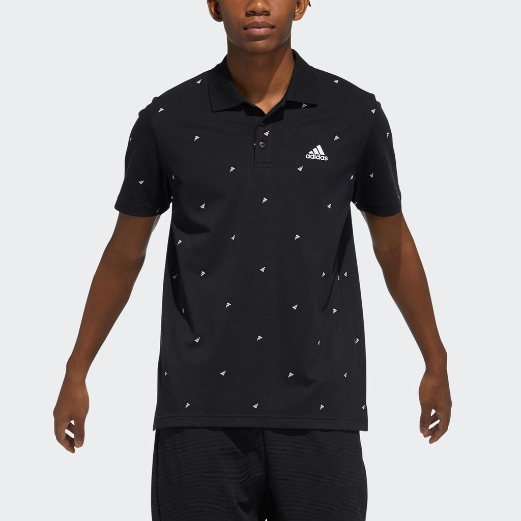 Adidas Aop Logo Print Training Sports Short Sleeve Polo Shirt Men Tops Black GP0994