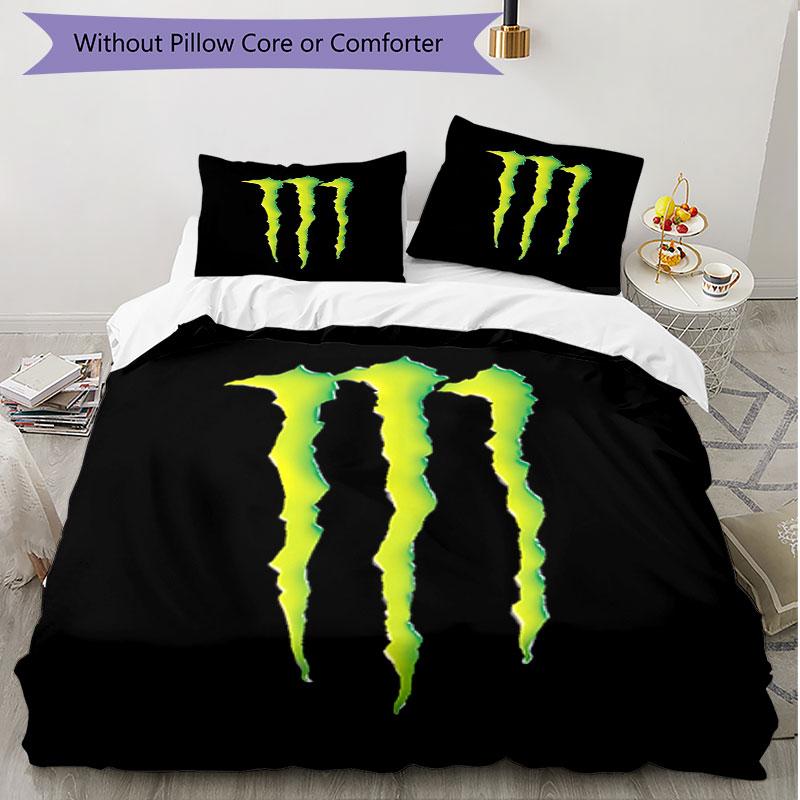 3pcs Duvet Cover Set (1*Duvet Cover + 2*Pillowcase, Without Core), Monster Energy Print Soft All‑Season Bedding Set, Home Bedroom Decor Gift