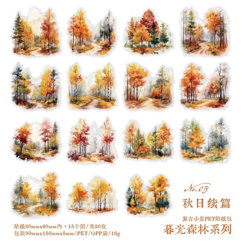30Pcsbag Transparent Stickers Bag Twilight Forest Series Art Landscape Scrapbook Junk Journal Diary Decorative Collages