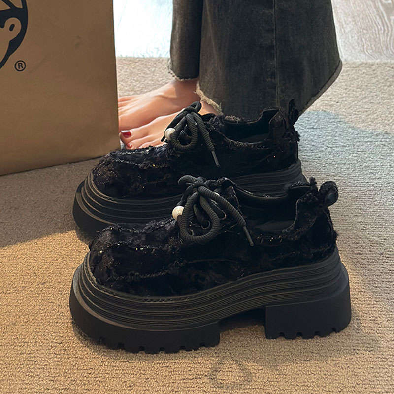 Big head lace-up small leather shoes women's 2025 autumn new small platform women's shoes fashion heightening loafers