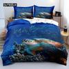 Marine Life Quilt Cover King Dimension Microfiber Blue Ocean Dolphin Turtle Design Single Size Bed Linen Package Hawaiian Vacation Style Quilt Cover