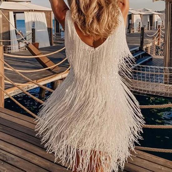 Formal Dress Sequins Tassels Sexy Slim Bodycon Dress for Party Wedding Banquet