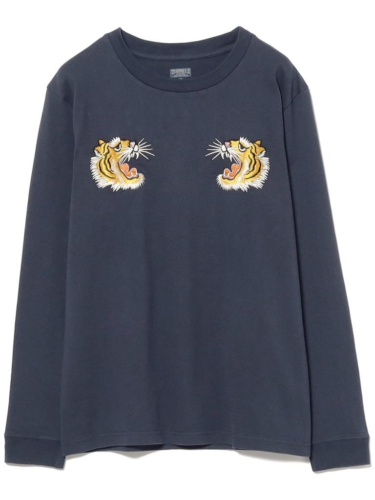 Beams Boy Long Sleeve Tee by Tailor Toyo SUKA T-Shirt In Embroidered "Tiger" Navy, Women's, Size M