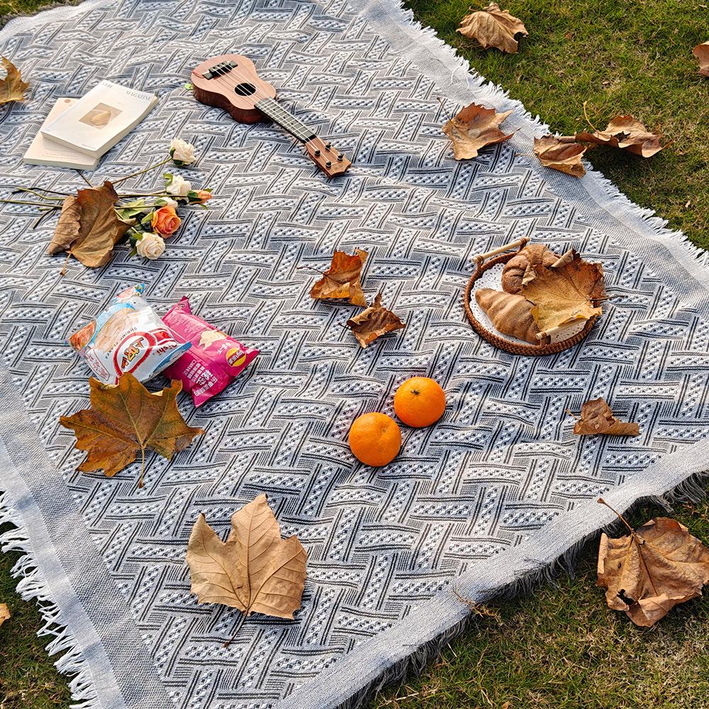 Cotton Jacquard Outdoor Picnic Mat - Camping Blanket for Beach, Garden, Travel, RV, Tent Floor & Spring Outings, Beach, Park Hiking Blanket