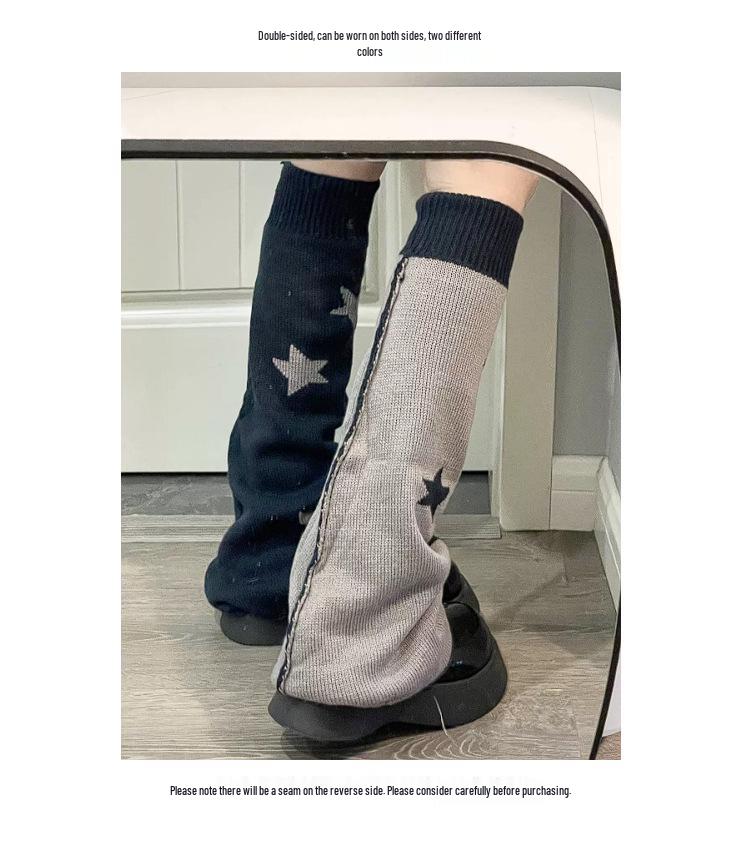 Y2K Black & White Wide-Leg Slouch Socks: Millennium Hot Girl Autumn/Winter Calf Flare Warmers
