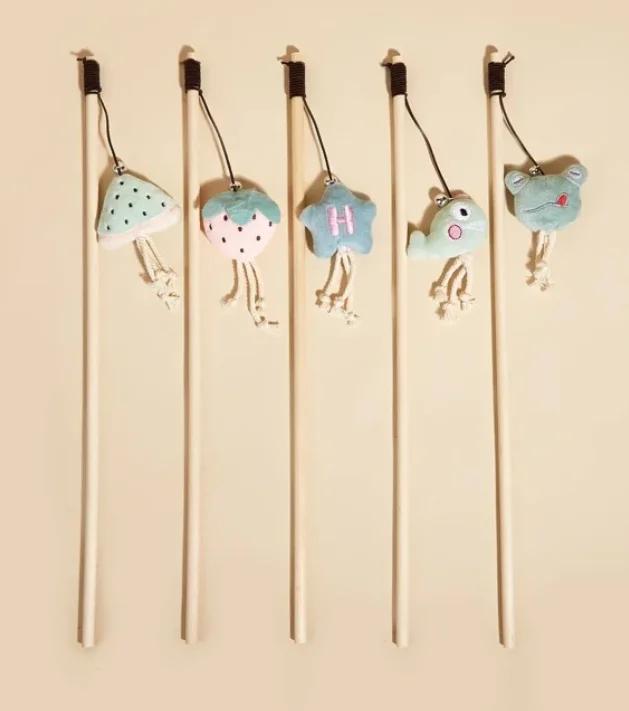 New Mouse Wooden Teasing Cat Rod Cat Toy Pet Supplies Feather Bell Wooden Rod Teasing Cat Stick