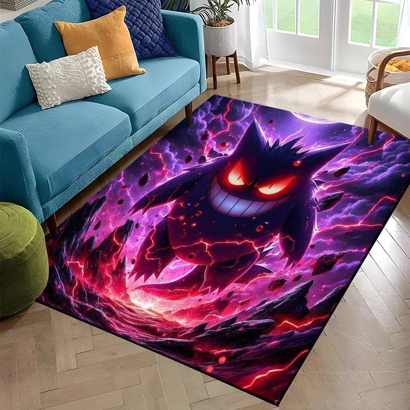Pokémon Rectangle Rug Stunning Anime Battle & Fantasy Scenes Carpet Featuring Mewtwo Gengar Charizard Ideal for Game Ro