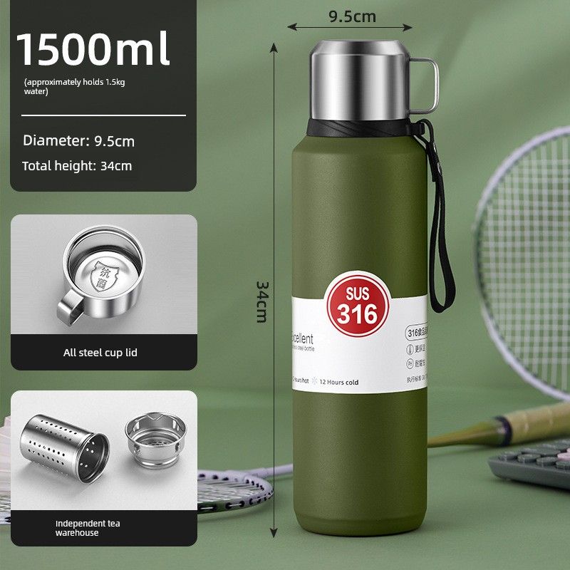 316 Stainless Steel Inner Tank Vacuum All-Steel Thermos Pot for Men, Portable Large-Capacity Thermos Cup for Outdoor Travel and Mountaineering