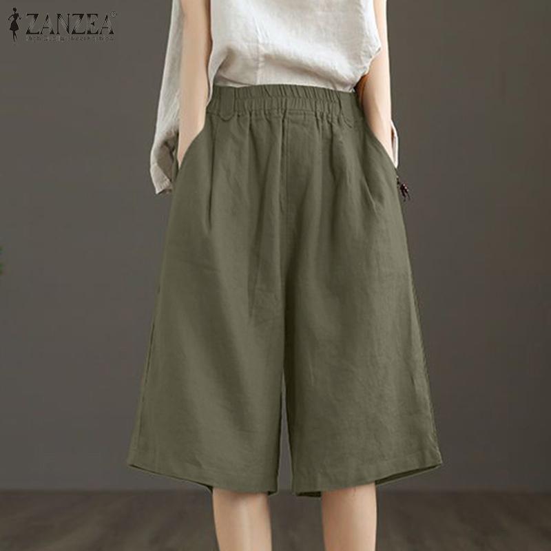 ZANZEA Pantaloni scurți largi pentru femei, casual, de vară, cu talie elastică, stiluri de vară