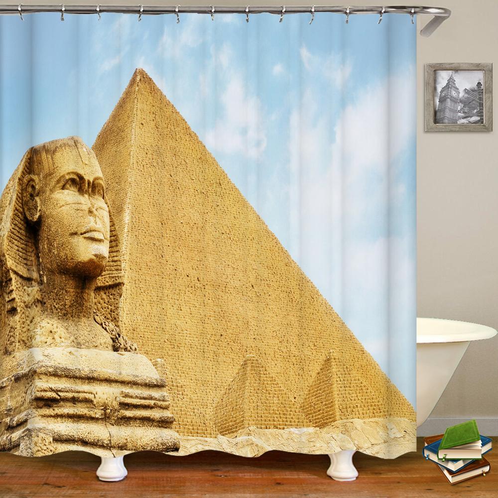 Starověký Egypt Pyramidy Sprchové závěsy Koupelnový závěs Retro nástěnná malba Pouštní krajina Frabic Vodotěsný Polyesterový Koupelnový závěs