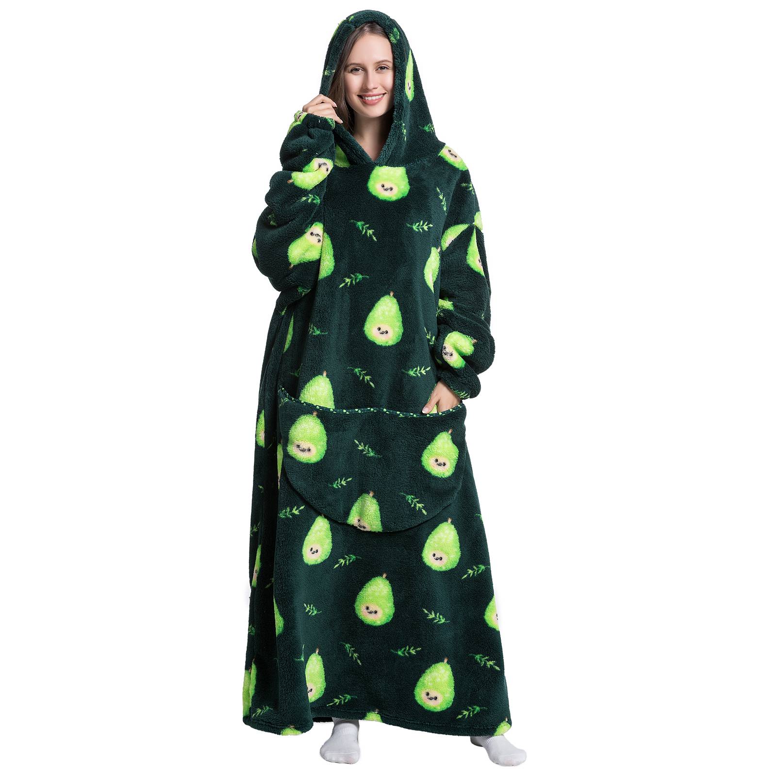 

Носимое одеяло для женщин, домашняя мягкая фланелевая повседневная толстовка с капюшоном с принтом и карманом для Type 3