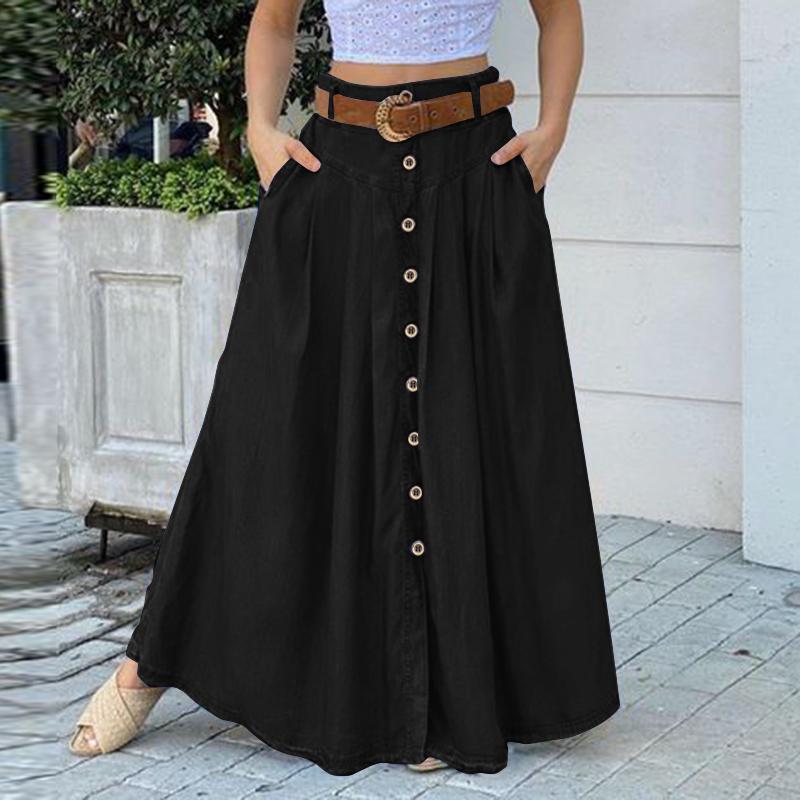 Ladies Spring and Summer Casual A-line Skirt Summer Cotton and Linen Mid-length Elastic Waist Large Skirt Skirt