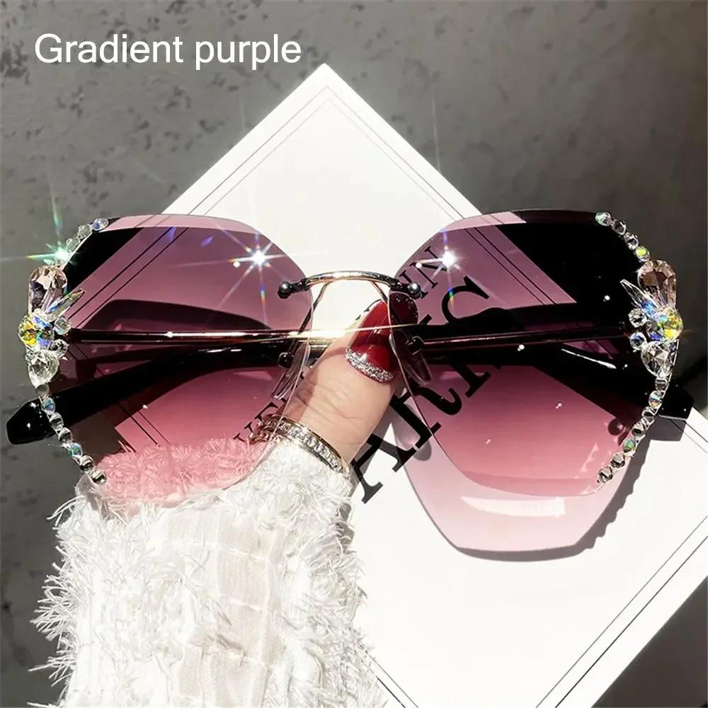 Women's Sunglasses Luxury Brand Designer Vintage Rimless Rhinestone Sunglasses Gradient Sun Glasses for Women Fashion 2024