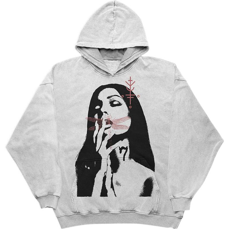 

Y2K толстовка с капюшоном, женская одежда в стиле Харадзюку, милая женская толстовка с рисунком, Kpop, зимняя одежда, женский винтажный топ, эстетичный уличный оверсайз XL