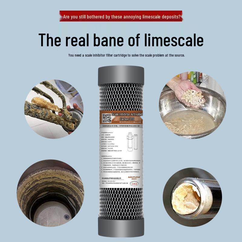 10-inch Carbon Water Purifier: Sintered Activated Carbon Filter Cartridge for Kitchen Tap - Removes Scale and Chlorine.